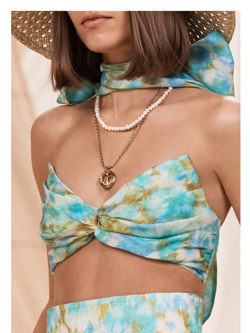 Zimmermann Blue-Green Tie-Dye Twist Front Strapless Crop Top